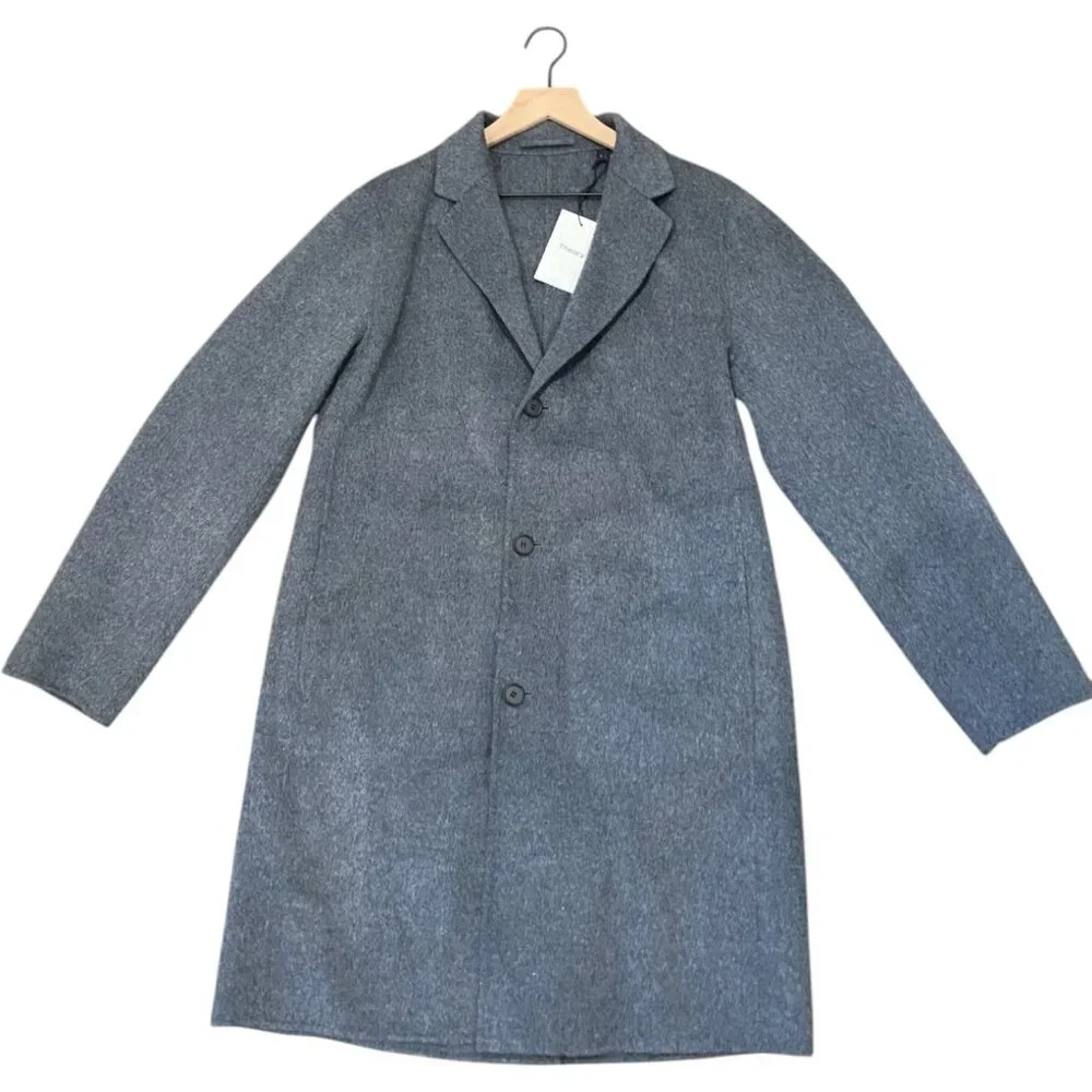 NWT THEORY Wool Cashmere Long Coat Delancey Double Faced Tailored Grey Winter - Picture 5 of 16